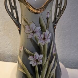 Floral Ceramic Vase with Gold Accents